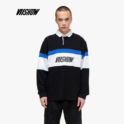 

Wei Xiu viishow 2019 spring new T-shirt male Korean version of the collar collar mens long-sleeved T-shirt printing student TC1216191 black M