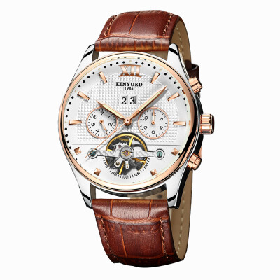 

KINYUED Business Watch 3ATM Water-resistant Automatic Mechanical Men Watches Luminous Genuine Leather Wristwatch Male Relogio Musc