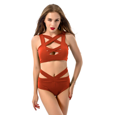 

Sexy Women Bikini Set Swimsuit Cut Out Deep V-Neck High Waist Bandage Two Piece Swimwear Bathing Suit