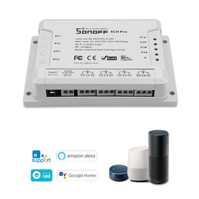 

eWeLink 4CH Pro R2 ITEAD RF 433MHz 4 Gang WiFI Switch 3 Working Modes InchingSelf-LockingInterlock WiFi Smart Switch Works with A