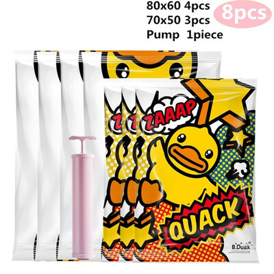 

Vacuum Clothes Storage Bags Cartoon Printed Wardrobe Closet Organizer Soft Toys Garment Clothing Vacuum Bag with Pump