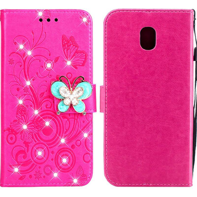 

MOONCASE Samsung Galaxy J5 2017 Butterfly Rhinestone Embossed Leather Case - Red