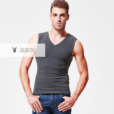 

Playboy PLAYBOY warm vest men plus velvet thickening mens shirt shirt underwear winter cotton Slim middle-aged deep gray ash