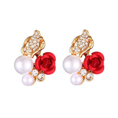 

Fashion Rose Flower Pearl Rhinestone Ear Clips Alloy Women Luxury Earrings Jewelry