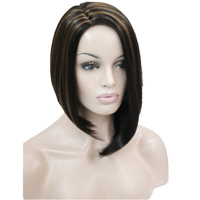 

StrongBeauty Short Side Part No Bang Brown Highlighted Bob Full Synthetic CostumeParty Wig COLOUR CHOICES