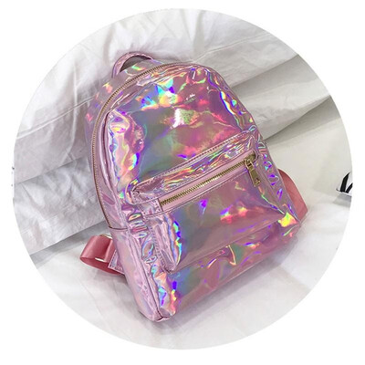 

Fashion Women Hologram Holographic PU Leather Laser Backpack School Bookbag Tote
