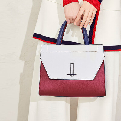 

Red Valley HONGU bag color matching leather handbag shoulder bag Messenger bag Kelly bag H5140298 wine red