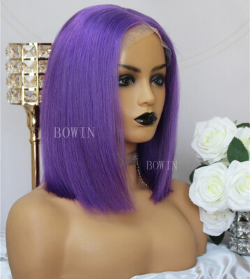 

BOWIN Lace Front Wig Purple Color Bob Cut Human Hair Lace Wig with Pre plucked Hairline