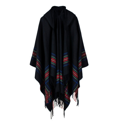 

New Women Knitted Poncho Cape Hooded Stripe Oversized Cardigan Sweater Long Shawl Scarf Cashmere Pashmina