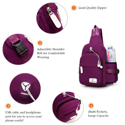 

Waterproof Nylon Sling Bag Crossbody Backpack Large Capacity Chest Shoulder Pack with Bottle Holder for Daily Travel Outdoor Hikin