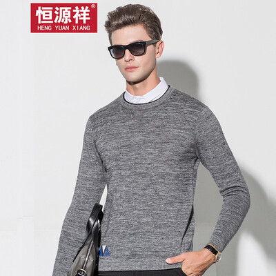 

Hengyuanxiang sweater mens round neck thickening sweater 2018 autumn&winter new middle-aged pure wool sweater golden 1202XL180