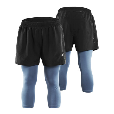 

Arsuexo Mens 2 in 1 Running Capri Pants Breathable Active Training Workout Shorts Leggings Tennis Baseball Pants with Pockets