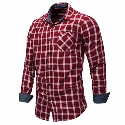 

New Fashion Mens Long Sleeve Plaid Dress Shirt Checks Shirt Casual Male Social Business Shirts 100 Cotton