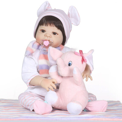 

Reborn Baby Girl Doll 22 inch Soft Full Silicone Vinyl Body Lifelike Toddler Doll Play House Bath Toy Gift for ages 3 With Pink