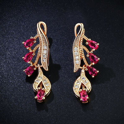 

585 Rose Gold Color Jewelry Dangle Earring Cubic Zircon Water Drop Shape Women Geometric Jewelry Earrings