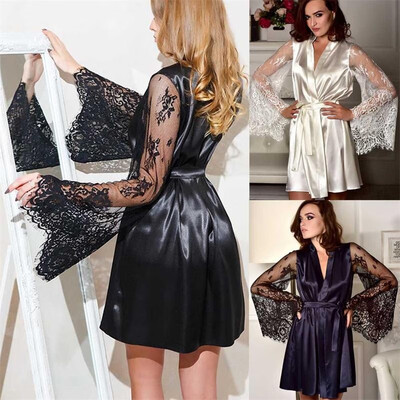 

Sexy Lingerie Women Silk Robe Dress Kimono Nightdress Nightgown Sleepwear