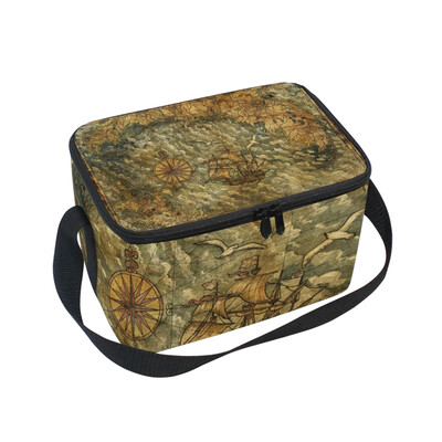 

ALAZA Insulated Lunch Box Antique Map Lunch Bag for Men Women Portable Tote Bag Cooler Bag