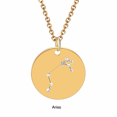 

Fashion Constellation Necklace Stainless steel zodiac round disc necklace