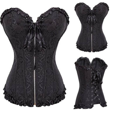 

SLIMBELLE Corset Basque Lingerie Zipper Lace Up Waist Trimmer Steampunk Corset for Women