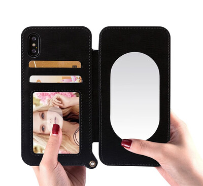 

2018 Hot Sales Lady Makeup Mirror With Card Pocket Phone Cases For samsung s8 plus Wallet TPU Business Dirt-Resistant Phone Cases
