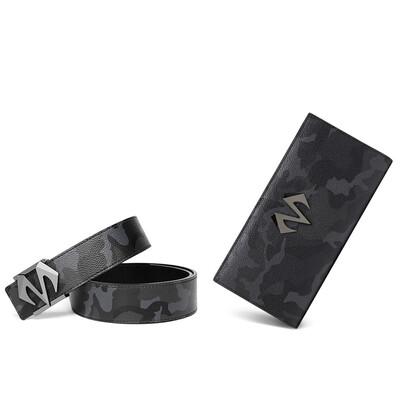 

BABAMA Mens Handle Wallet Belt Gift Set Tide Brand Fashion Camouflage Plate Buckle Belt Camouflage Long Wallet Gift Set Black Adjustable
