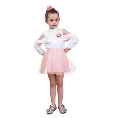 

2Pcs Girls Dress Summer Off-Shoulder Tee Shirts Gauze Pricess Skirts Kids Clothing Set For 7-8T Pink