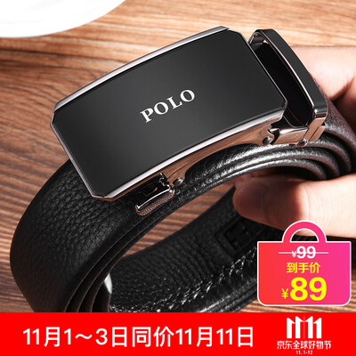 

POLO belt mens automatic buckle casual top layer leather belt business wild pants pocket 011291 gun buckle black belt