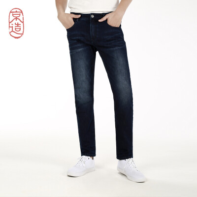 

Beijing made mens sanding warm slim straight jeans 2018 autumn new dark blue 34 17586A