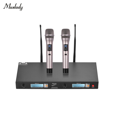 

Muslady U-8020 UHF Dual-Channel Wireless Microphone System Infrared Automatic Frequency Synchronizing with 2 Handheld Mics with Bo