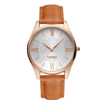 

YAZOLE 426 Leather Watch Quartz Watch Roman Scale Daily Waterproof Simple Business Wrist Watch