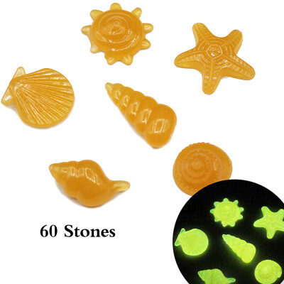 

60pcsBag DIY Home Decor Luminous Sea Conch Shell Starfish Glow in Dark Colorful Pebbles Rocks Stone for Aquarium Fish Tank