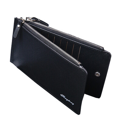 

Large Capacity PU Leather Man Teenager Double Zipper Credit Card Cash Coin Pocket Wallet