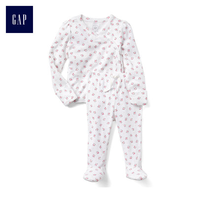 

GAP flagship store newborn basic comfort cotton floral pattern long-sleeved kimono suit 592616 light sense white 0-3M