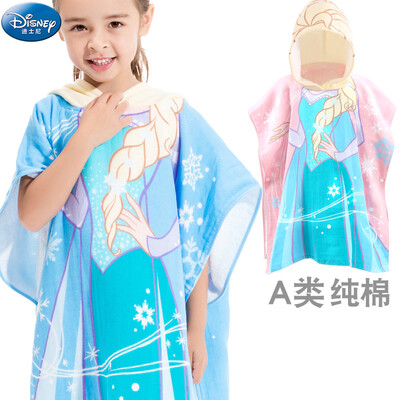 

Disney childrens bath towel cloak hooded cotton gauze absorbent cartoon baby boy girl bathrobe towel large 001BT ice snow blue suitable for 2-6 years old