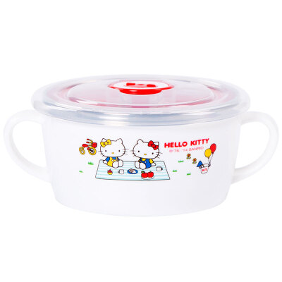 

HELLO KITTY Hello Kitty Childrens Tableware Baby Childrens Bowl Cup Soup Bowl Stainless Steel Cover Anti-scalding Training Bowl Water Insulation KT-3650W White 200ML Double Ear Bowl