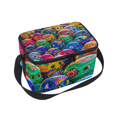 

ALAZA Insulated Lunch Box Skulls Flowers Lunch Bag for Men Women Portable Tote Bag Cooler Bag