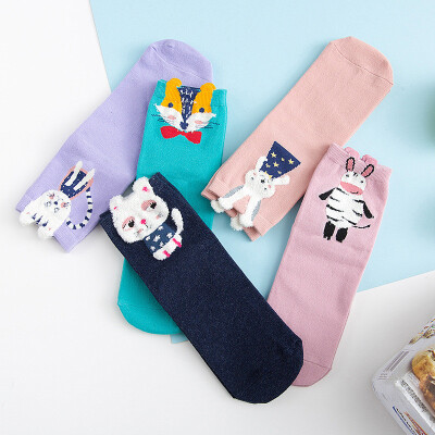 

Ladies cartoon socks cotton Japanese cute animal pattern in stockings 5 pairs