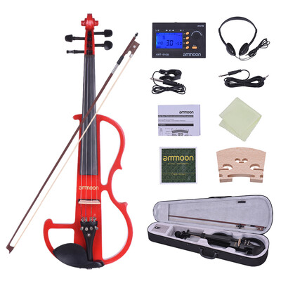 

ammoon Full Size 44 Solid Wood Electric Silent Violin Fiddle Style-2 Ebony Fingerboard Pegs Chin Rest Tailpiece with Bow Hard Cas