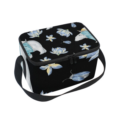 

ALAZA Insulated Lunch Box Blue Bear Pattern Lunch Bag for Men Women Portable Tote Bag Cooler Bag