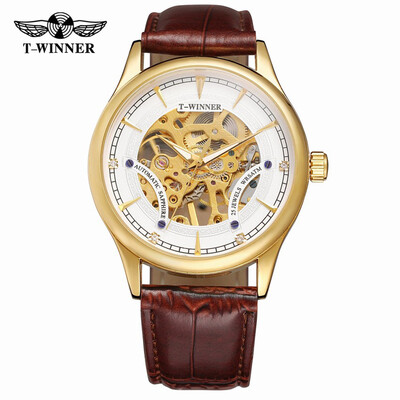 

WINNER A708 Men Watch Semi-Automatic Mechanical Watch Time Display Fashion Casual Leather Strap Luminous Hands Male Wristwatch Rel