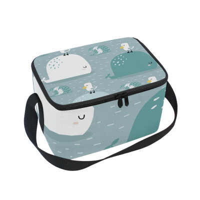 

ALAZA Insulated Lunch Box Whale And Gull Lunch Bag for Men Women Portable Tote Bag Cooler Bag