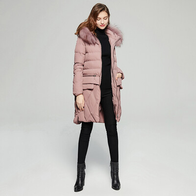 

Her pool womens 2018 winter new hooded folds long section cover meat slimming cotton clothing with fur collar warm cotton coat T74H2987A26S pink S