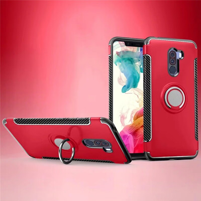 

Back Cover For Xiaomi PocoPhone F1 Poco Phone Case Car Holder Stand Hard PC Silicon Ring Suction Bracket
