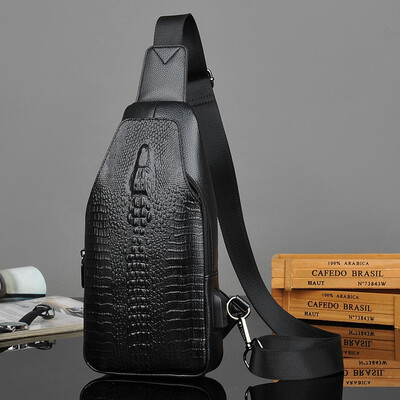 

New pattern Leisure time Man Chest pack outdoors Riding Crocodile Erect square PU package