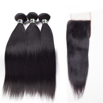 

Amazing Star Straight Hair Bundles with Closure Malaysian Virgin Straight Hair with Closure Free Part Soft&Bouncy