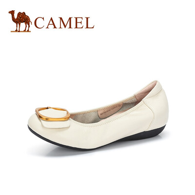 

Camel CAMEL ladies casual commuter leather square buckle round head single shoes A91521632 white 39