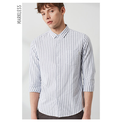 

MARKLESS 2019 spring new long-sleeved shirt mens simple casual striped shirt shirt CSA9515M gray bar 18096