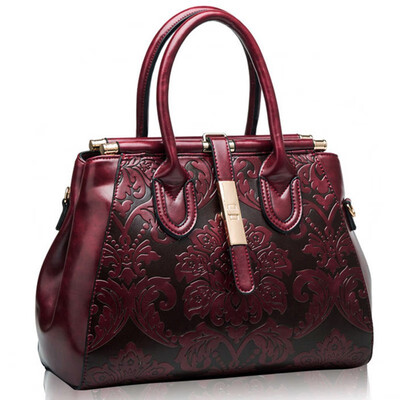 

Fashion Embossing Style Women Genuine Leather Handbag Plaid Tote Bag Ladies Shoulder Bag For Female Retro Cowhide Messenger Bags