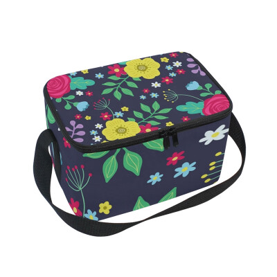 

ALAZA Insulated Lunch Box Floral Colorful Pattern Lunch Bag for Men Women Portable Tote Bag Cooler Bag