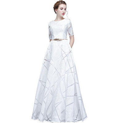 

Long Elegant Evening Dresses 2018 New O-neck A-line Half Sleeve Prom Party Dresses